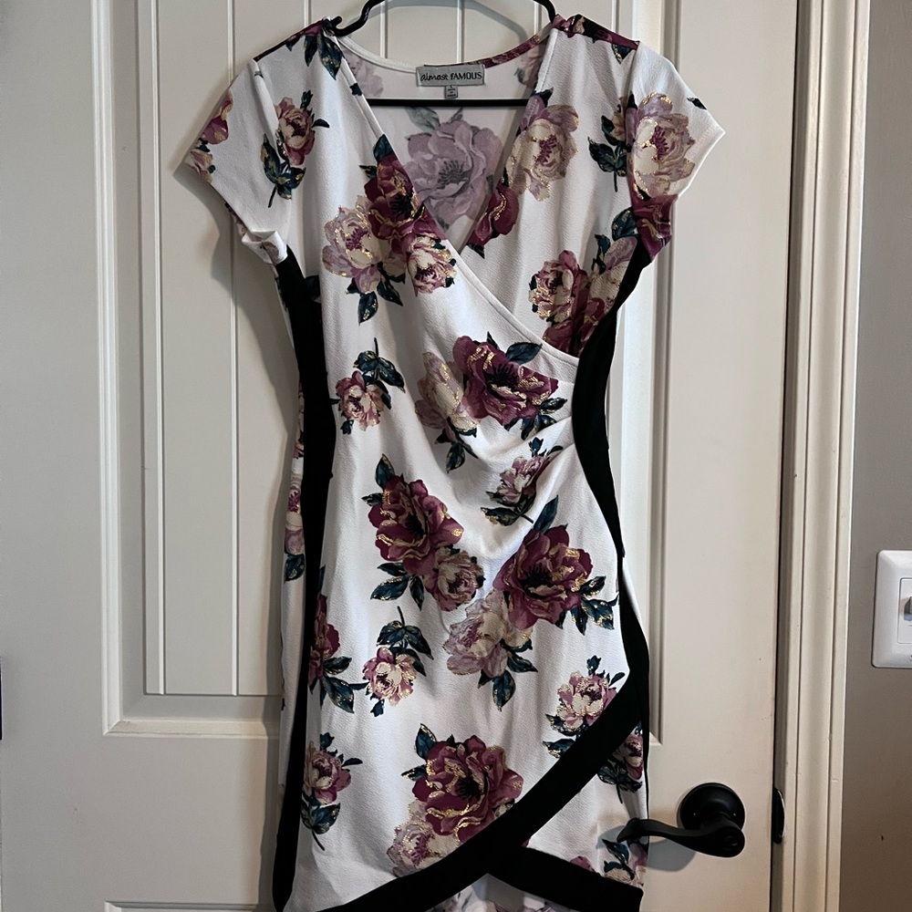 Almost Famous Asymmetrical Wrap Dress in White and Cream